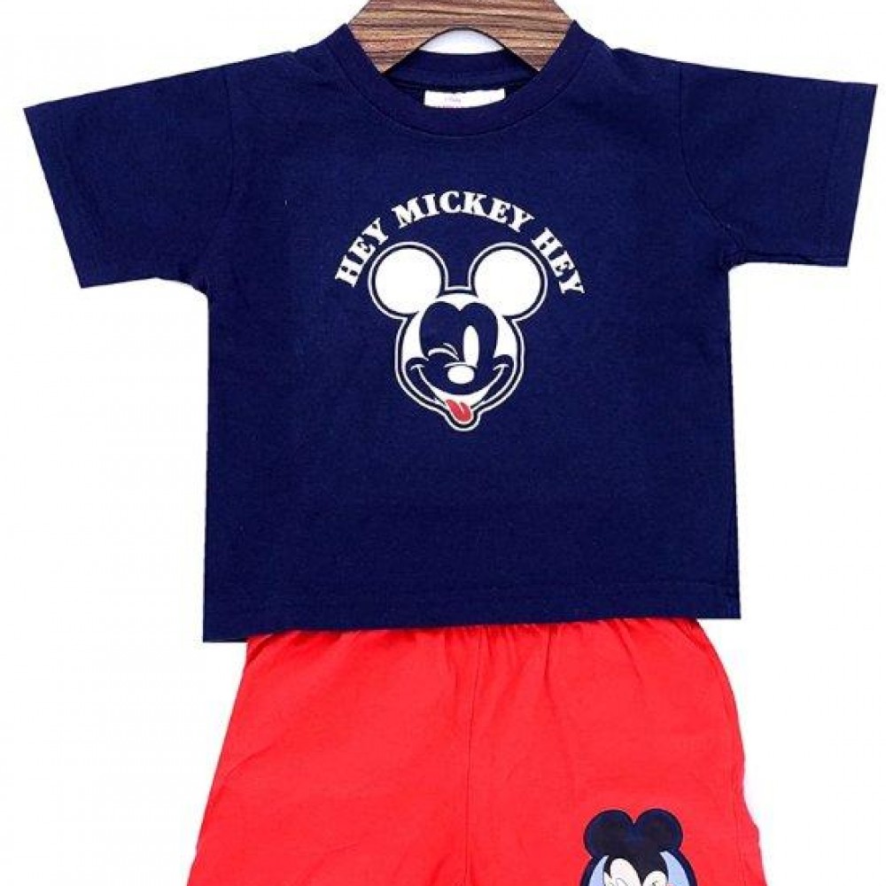 MICKEY PRINT ROUND NECK T SHIRT AND SHORTS SET 