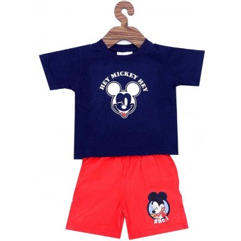 MICKEY PRINT ROUND NECK T SHIRT AND SHORTS SET 