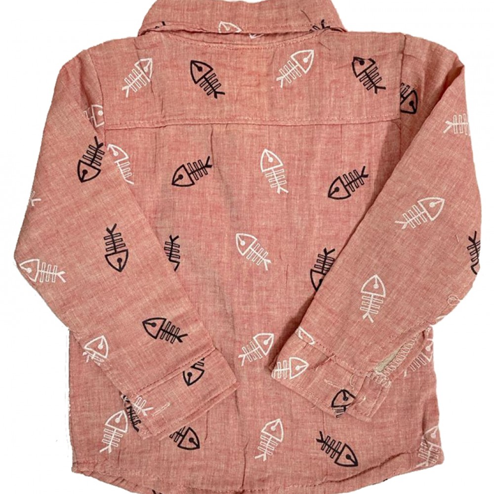 Printed shirt and jeans set with bow