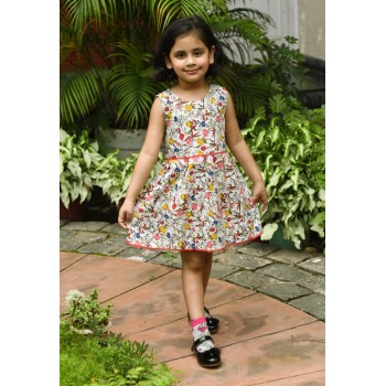 FLOWER PRINT FIT AND FLARE FROCK- BEIGE