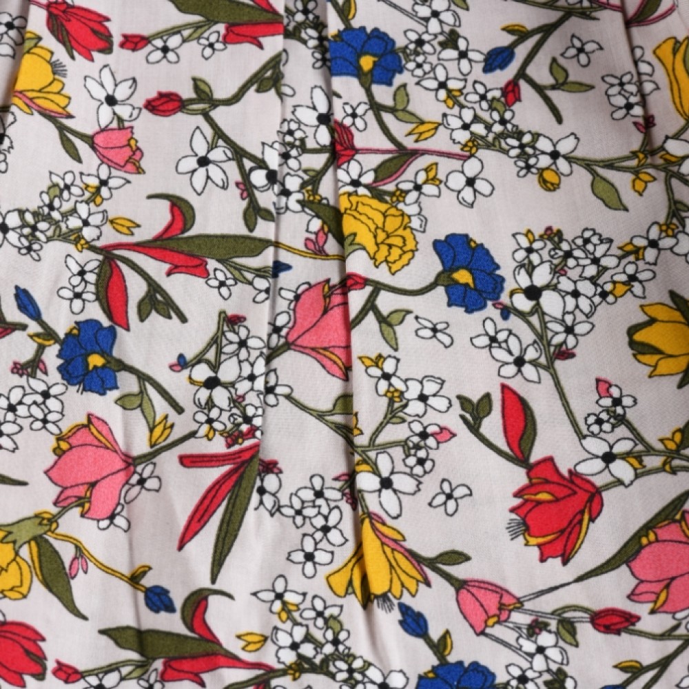 FLOWER PRINT FIT AND FLARE FROCK- BEIGE