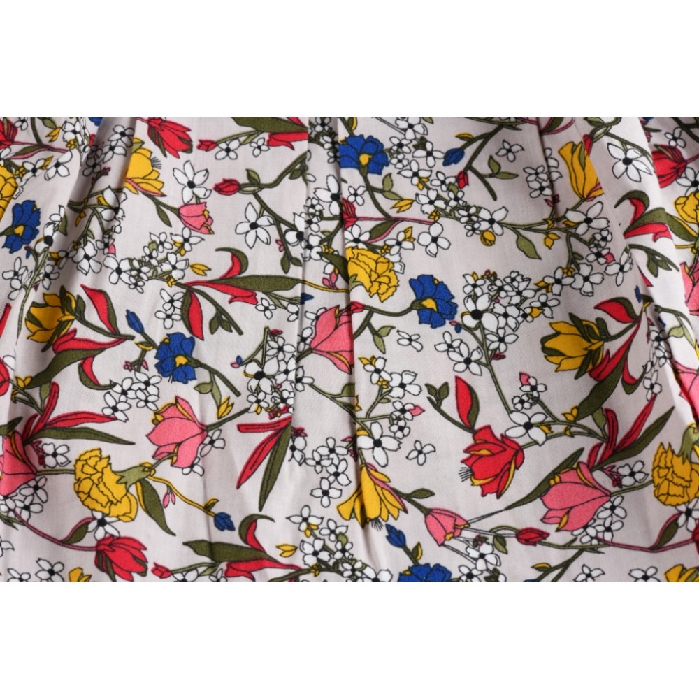 FLOWER PRINT FIT AND FLARE FROCK- BEIGE