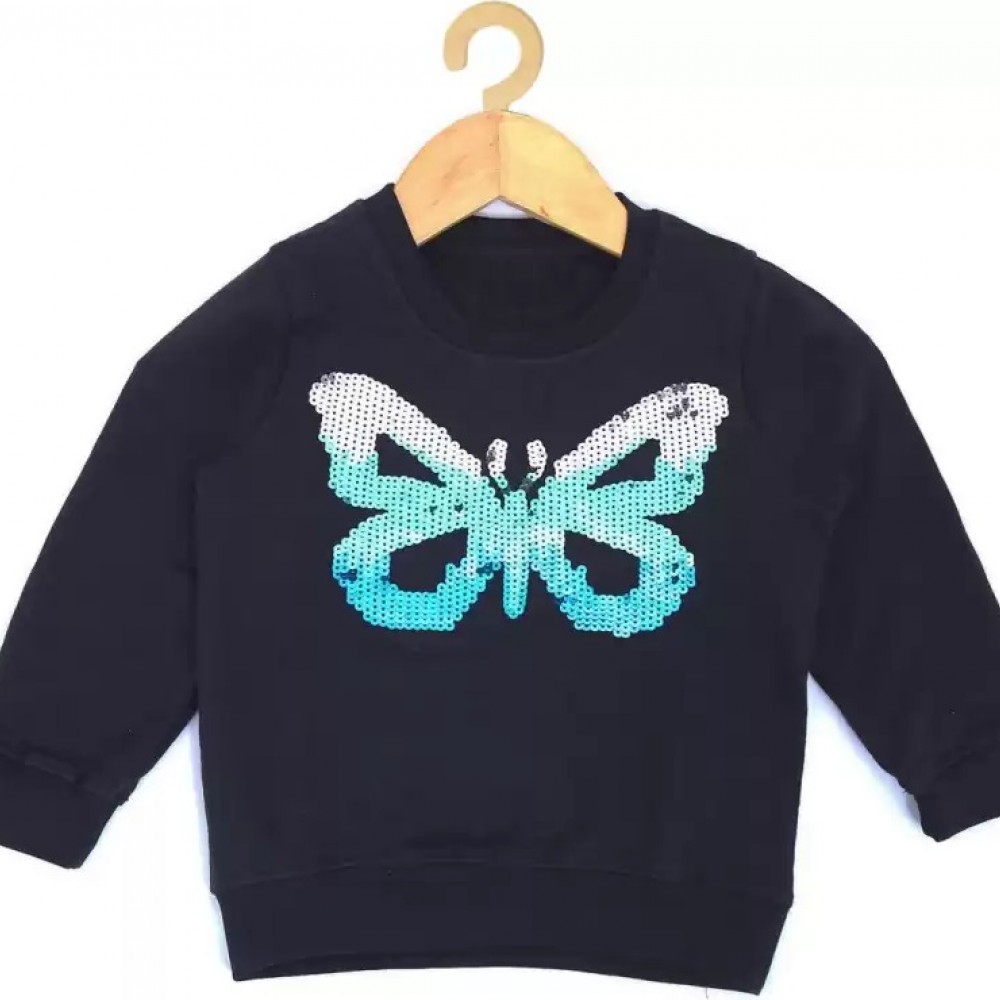 TOTS N TYKES ROUND NECK FULL SLEEVE REVERSIBLE SEQUINS BUTTERFLY PATCH SWEATSHIRT 