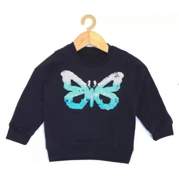 TOTS N TYKES ROUND NECK FULL SLEEVE REVERSIBLE SEQUINS BUTTERFLY PATCH SWEATSHIRT 