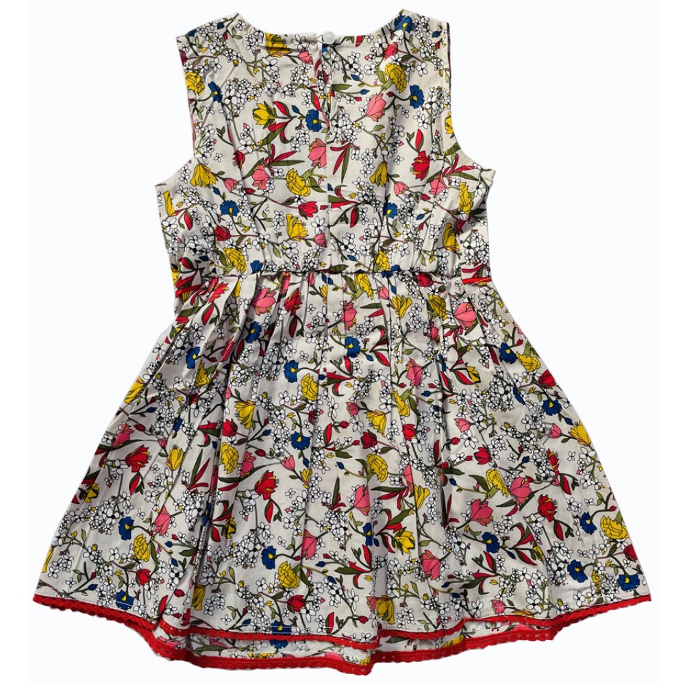 FLOWER PRINT FIT AND FLARE FROCK- BEIGE