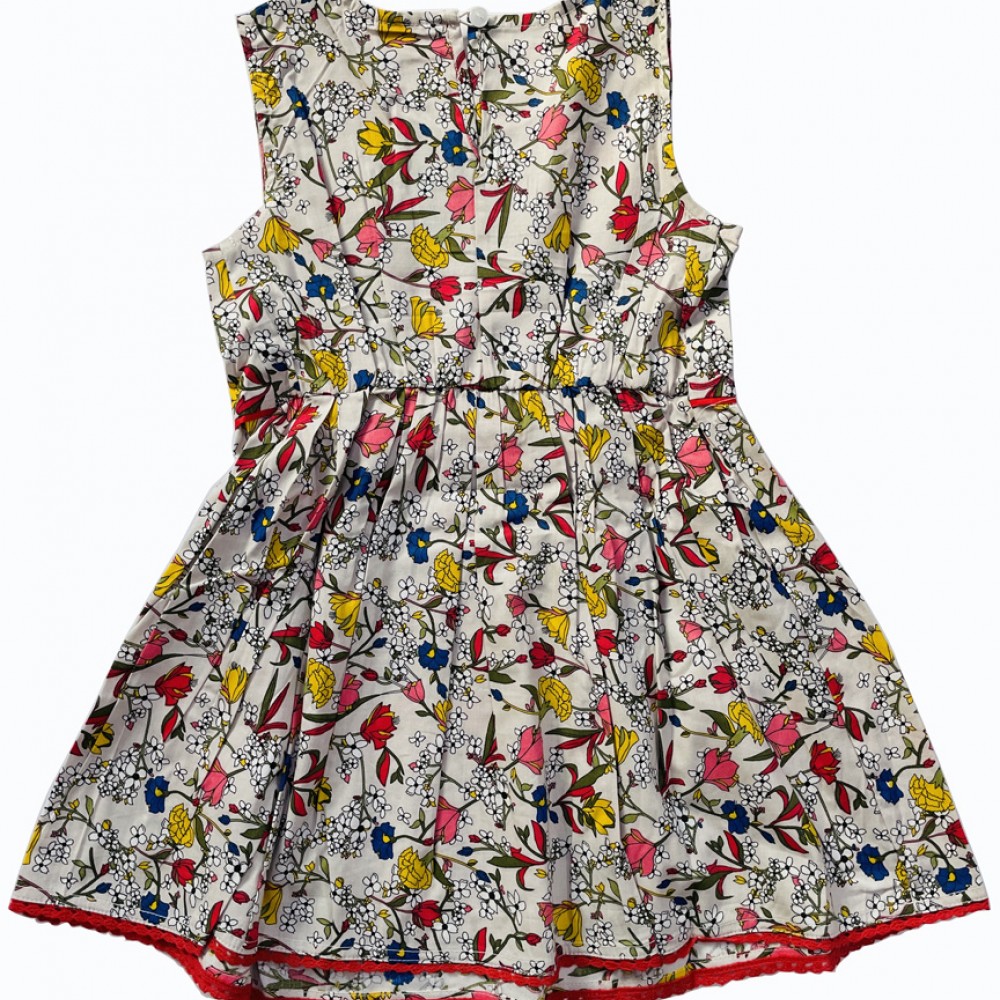 FLOWER PRINT FIT AND FLARE FROCK- BEIGE