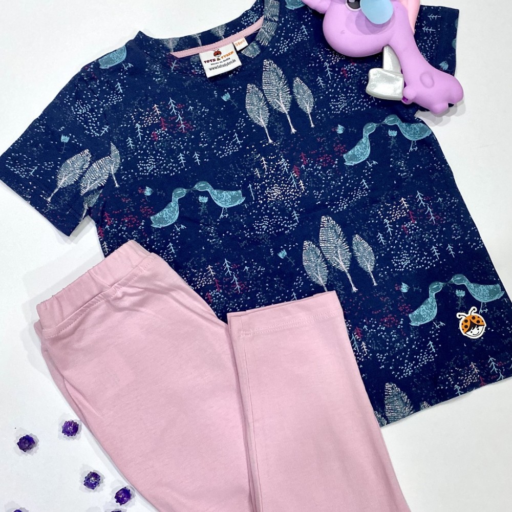 Trees & Brids Print Top & Bottom Set for girls