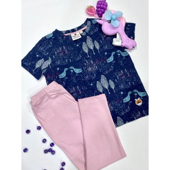 Trees & Brids Print Top & Bottom Set for girls